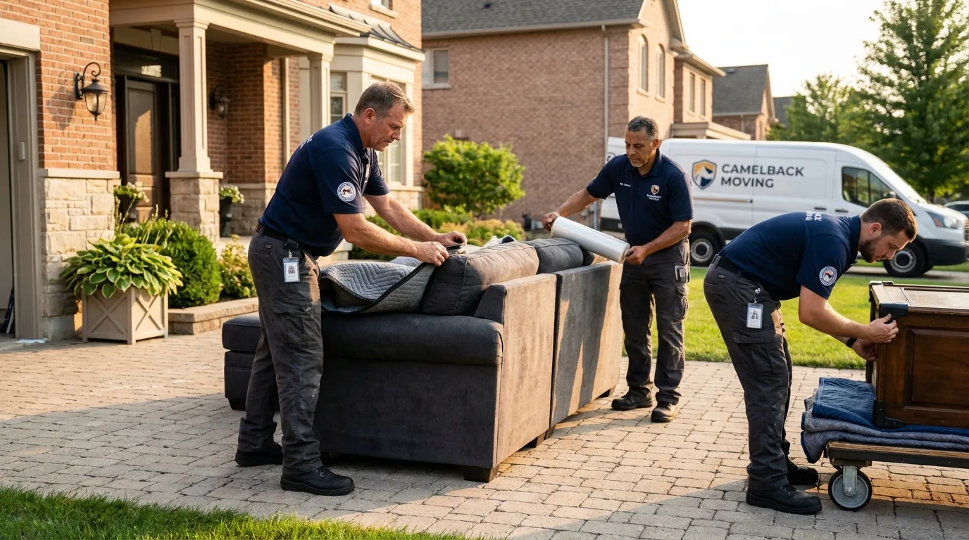 Large estate moving crew wrapping furniture in Le Roy, NY