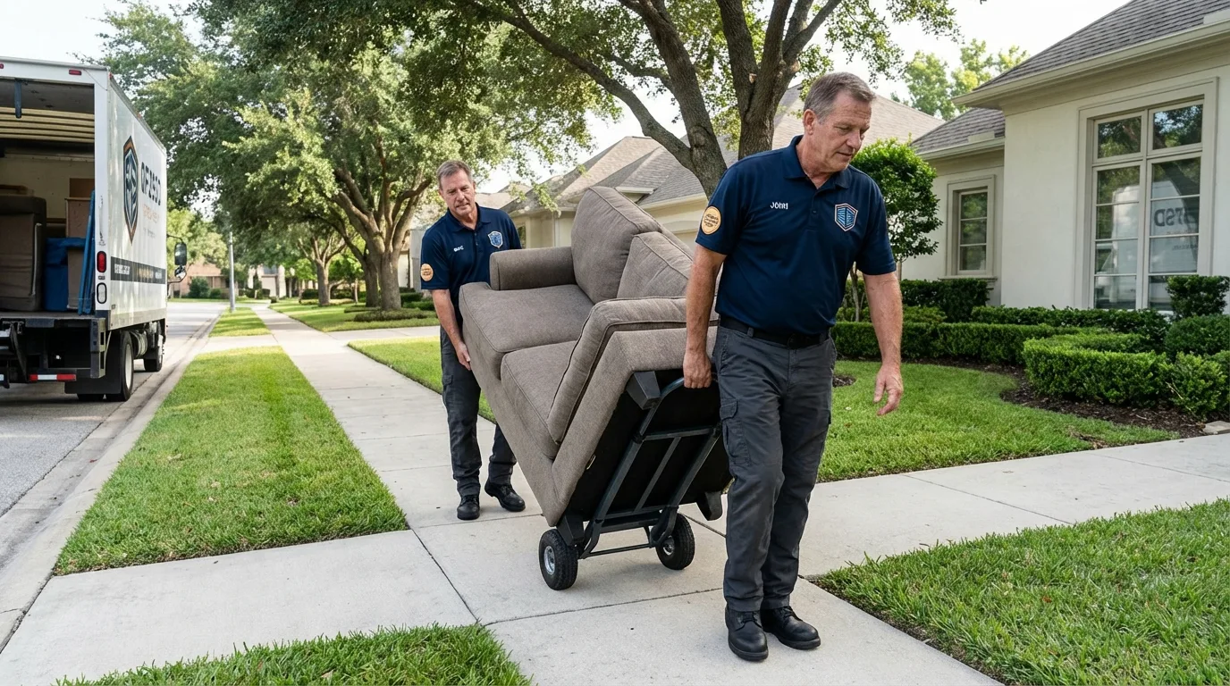 Local residential moving crew loading furniture in Le Roy, NY